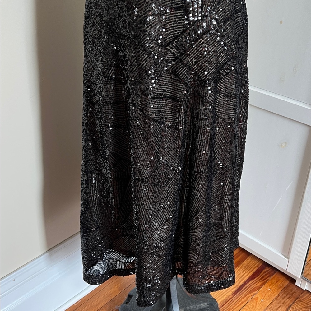 LOFT Black Shimmer Sequin Midi Cocktail Wedding Guest Evening Dress - Black 8 - Picture 7 of 14